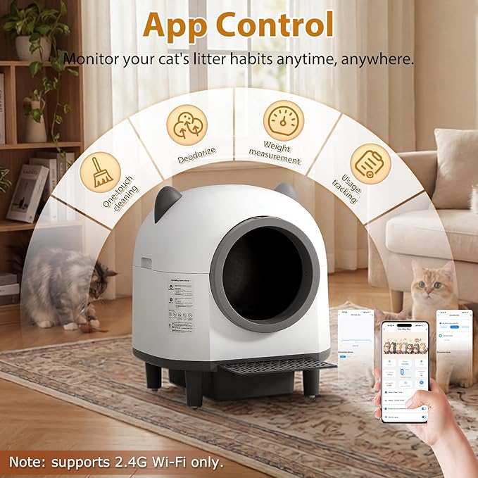 Self-Cleaning Cat Litter Box, Automatic Litters Box for Multiple Cats, Smart Litter Boxs with App Control, Safety Sensors, Removable Washable Liner