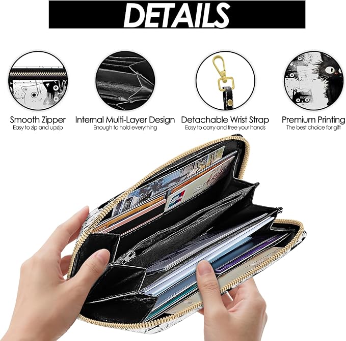 Fine Cat Womens Wallet, Funny Black Cat Wristlet Wallet For Cat Lovers, It's Fine Credit Card Holder Purse, Birthday Christmas Graduation Gifts For Women Mom, Travel Office Daily Purse