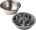 Leash Boss 2-Pack Slow Feeder Dog Bowls - 2 Cup, Puzzle Dog Food Bowl with Stainless Steal Bowl, Fits into Elevated Pet Feeders, Slow Eating for Large, Medium & Small Sized Breeds, White