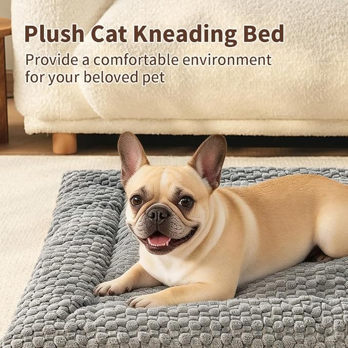 SOMAHE Plush Cat Kneading Bed Mat, Premium Plush Fabric Bed with Non-Slip Bottom, 3cm Thick All-Season Cushion for Cats Who Knead, Machine Washable Anti-Static Pet Bed, 27x20 Inch, Grey