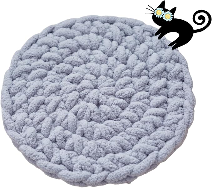 Cat Self-Warming Knitted Bed Mat, Extra-Soft Warm Round Washable Pads Cushions for Indoor Kittens & Kitty Small Pets Cat Trees (Blue-Grey,X-Large)