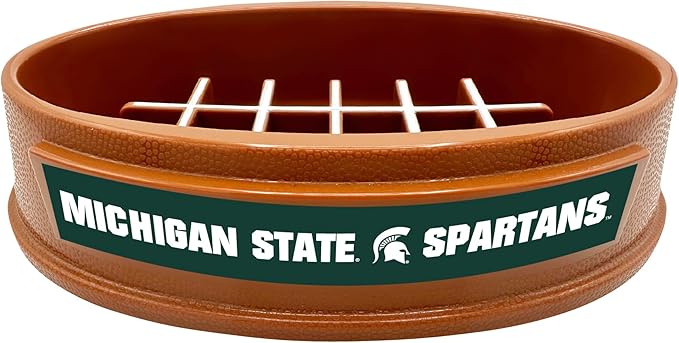 NCAA Super-Bowl - Michigan State Spartans Slow Feeder Dog Bowl. Football Design Slow Feeding Cat Bowl for Healthy Digestion. Non-Slip Pet Bowl for Large & Small Dogs & Cats