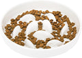 Ceramic Slow Feeder Cat Bowl 6.3'' Wide, Shallow Slow Eating Cat Bowl for Dry and Wet Food, Anti Gulping Pet Puzzle Feeder for Cats and Small Dogs, Dishwasher Safe (White)