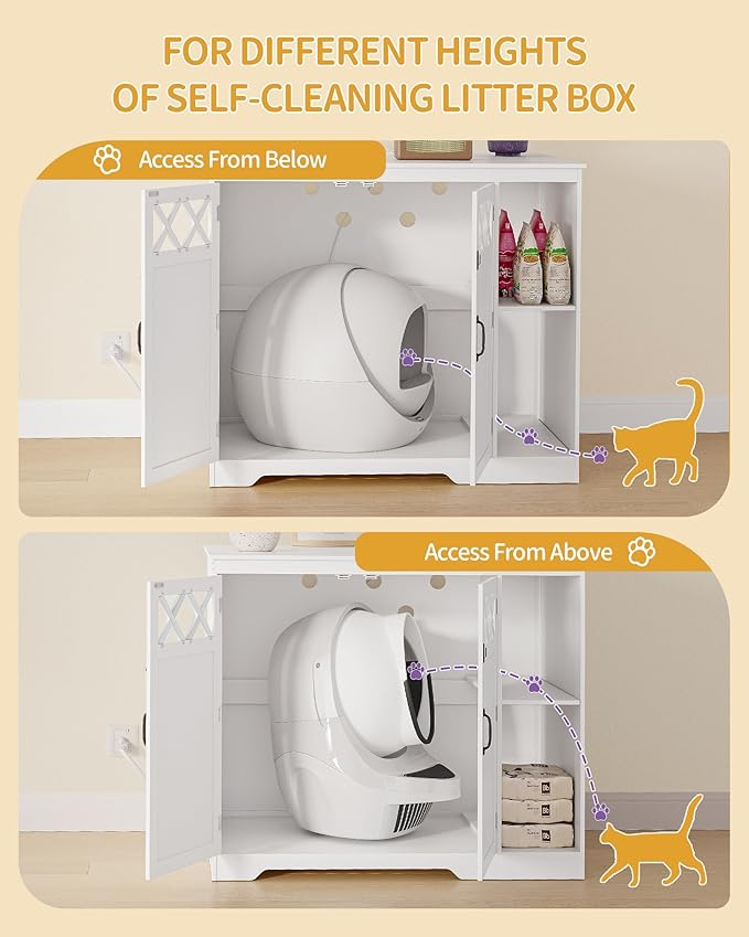 Cat Litter Enclosure, Hidden Self-Cleaning Litter Box Furniture with Charging Station, Pull-Out Base Plate, Adjustable Shelf, Large Indoor Cat House, 41.3 x 27.6 x 35.4 inches, White