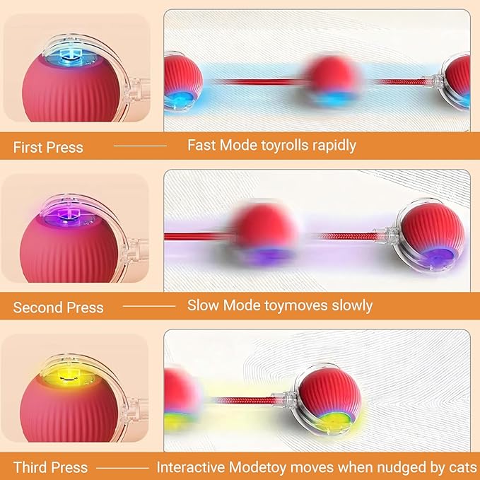 2025 New Interactive Dog Cat Toys Balls, Interactive Rolling Ball Cat Toy, 360° Smart Automatic Rolling Pet Ball (red, one Size)