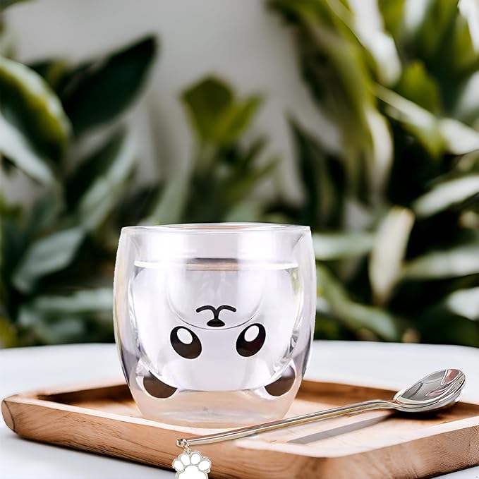 Binoster Panda Mug Cute Mugs Glass Double Wall Insulated Glass Espresso Cup, Kawaii Mug, Coffee Cup, Tea Cup, Milk Cup, Birthday Christmas Gifts(Panda)