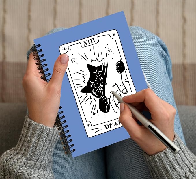 KDHTY Black Cat Tarot Card Journal Notebook,Funny Blue Notebooks for Teen Girls, Gifts for Cat Lovers,Cute Cat Diary School Notebook for Girls Women Kids,Back to School Cat Stationary,5.5 x 8.3