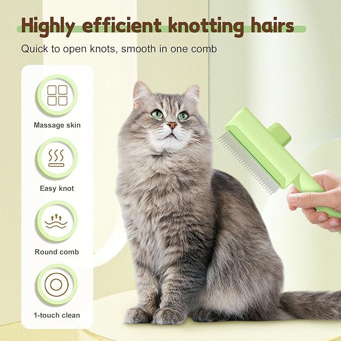 Pet Hair Removal Comb Flea Comb, 2025 Upgrade Cat Grooming Brush, Cat Brush with Release Button, De-Shedding Hair, Dog Grooming Supplies, Fine-Tooth Massage (Blue+Green)