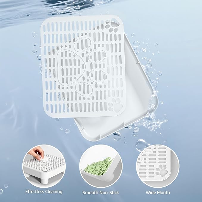 Cat Litter Box Step Ramp,Cat Litter Catcher Mat with ABS Material Base,Filter Function,Pedal Stool for Self-Cleaning Litter Box,Anti-Tracking & Non-Slip,Ideal for Kitten & Elderly Cats,White