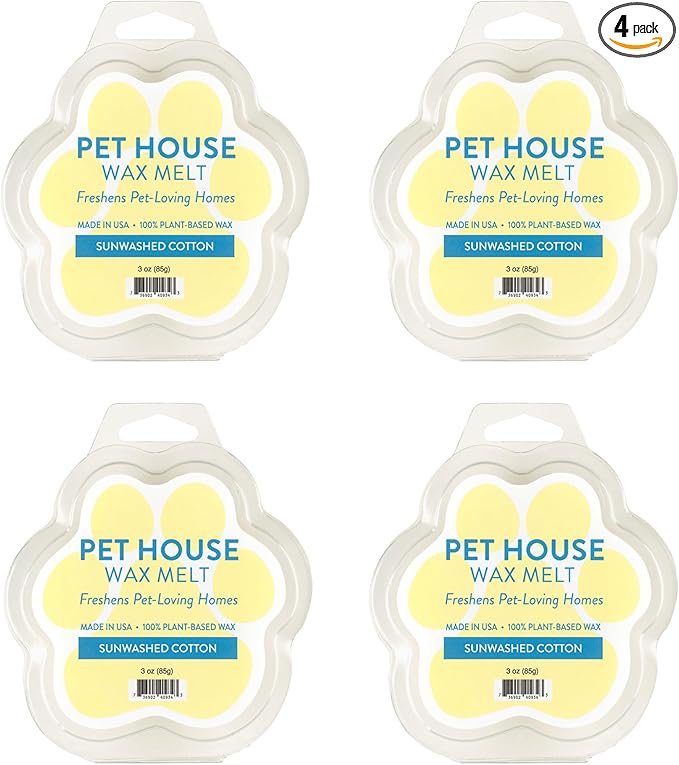 Pet House Sunwashed Cotton Wax Melts - Long-Lasting Plant Based Fresh Linen Scented Wax Melts Pet Friendly Pack of 4