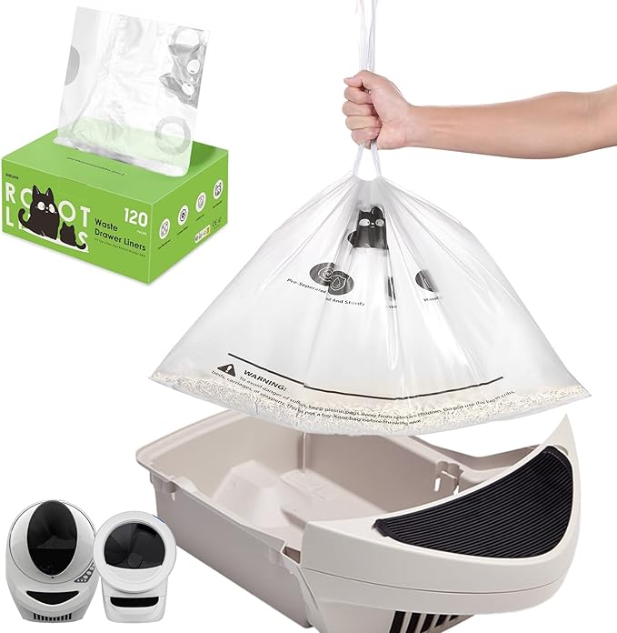 Cat Litter Box Robot 5/4/3 Waste Bags, 120 Pack Automatic Litter Box Bags, Thick Heavy Duty Cat Litter Box Liner Bags - Transparent, Sensor-compatible