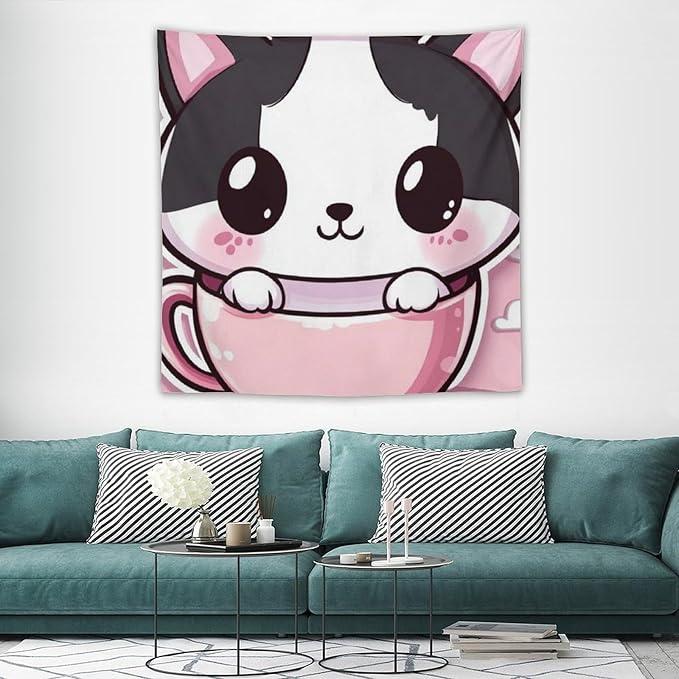 MaSiledy Tapestries Kawaii Cat Tapestry Animal Adorable Cat Wall Hanging Wall Tapestry Aesthetic Wall Art Home Decoration for Bedroom Living Room Dorm 60"x60" Tapestries for Bedroom Living Room Dorm