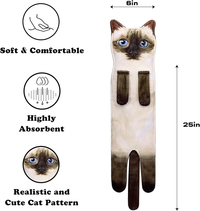 Funny Hand Towels for Bathroom Kitchen Decor - Cute Cat Hanging Hand Towel Kitchen Gadgets - Unique Housewarming Birthday Christmas Cat Lover Gift Ideas for Women Mom Lady Adults
