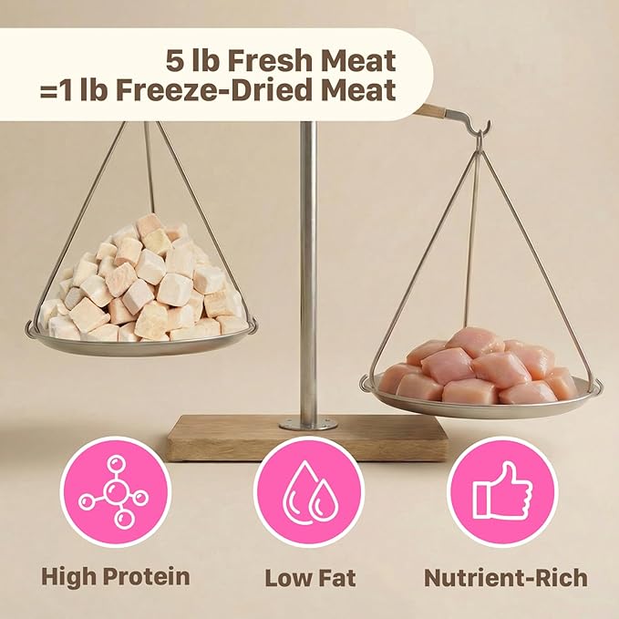 Freeze Dried Chicken Treats for Dogs & Cats, Single Ingredient High Protein Snack for Training, Picky Eaters & Food Topper, 6 oz