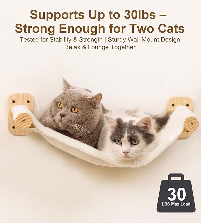 Cat Wall Hammock, Dual-Sided Cat Wall Bed with Canvas & Plush Fabric for All Seasons, Wall Mounted Shelf for Large Cats, Modern Perches for Lounging & Napping
