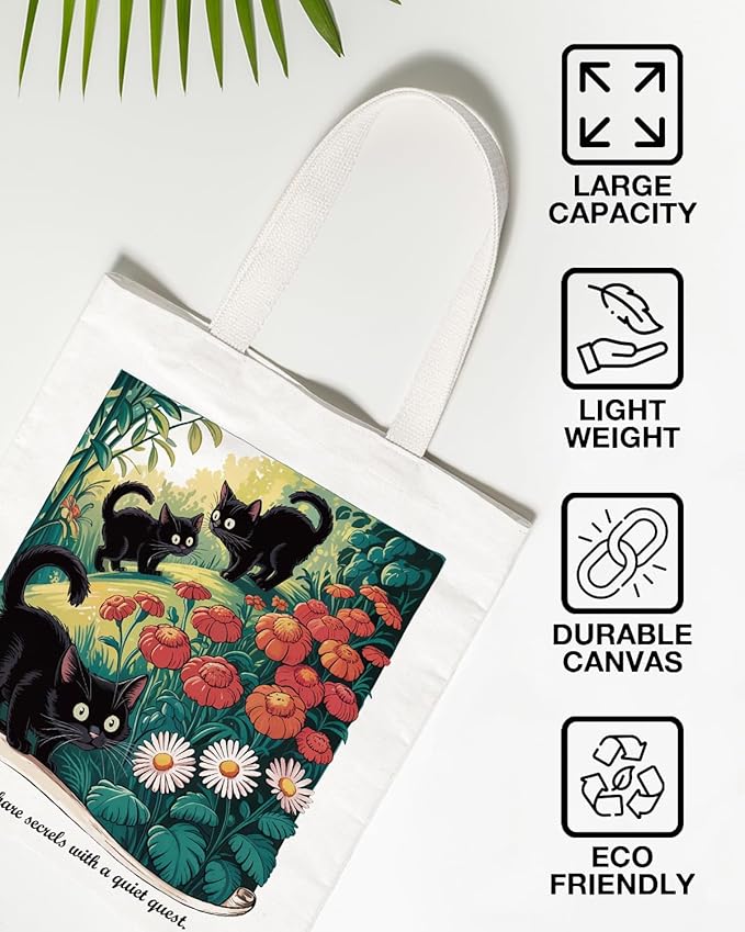 Cute Cat Canvas Tote Bag for Women Funny Cat Bag for Shopping Work Travel Lover Totes Gifts