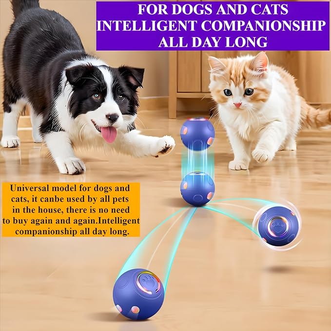 Upgraded Automatic Cat Ball Dog Toy, Smart Rolling Ball Toy for Dog Cat, Electric Balls for Self Moving Interactive Cat Toys (Blue)