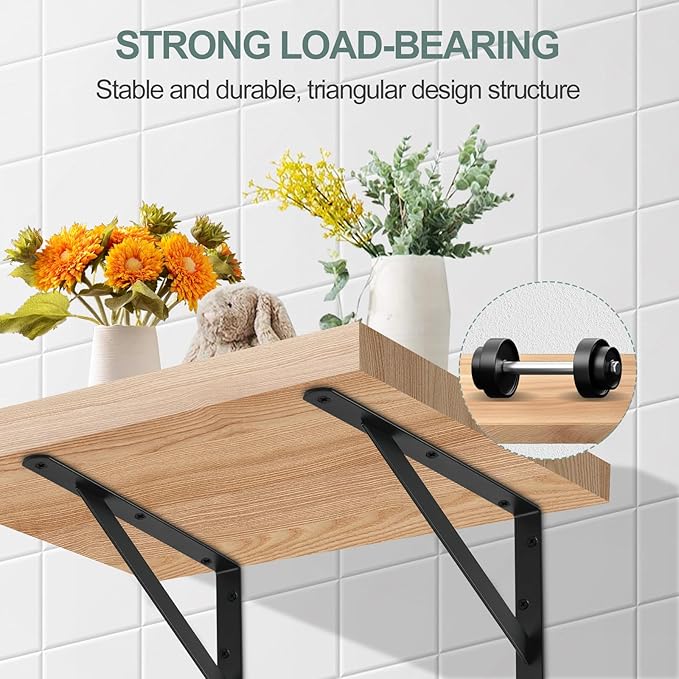 16 Pack L8 x H 6" Black Heavy Duty Shelf Brackets with Screws Metal Shelf Brackets Shelf Support Angle Brackets for Shelves L Brackets Heavy Duty Floating Shelf