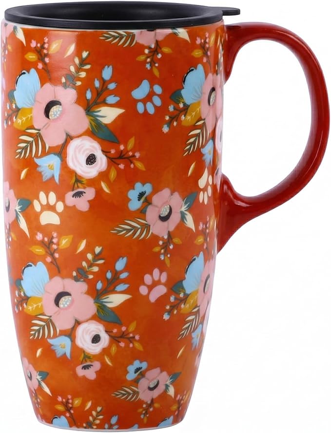 Topadorn 17oz Ceramic Travel Coffee Mug with Sealed Lid Tea Cup with Color Box, Microwave & Dishwasher Safe, Unique Coffee Mug for Latte & Hot Chocolate, Holiday Office Gift Her Him, Orange