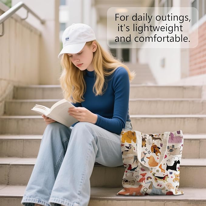 Aesthetic Canvas Tote Bag for Women - with Magnetic Snap Closure & Zipper Inner Pocket Reusable Bag for Shopping