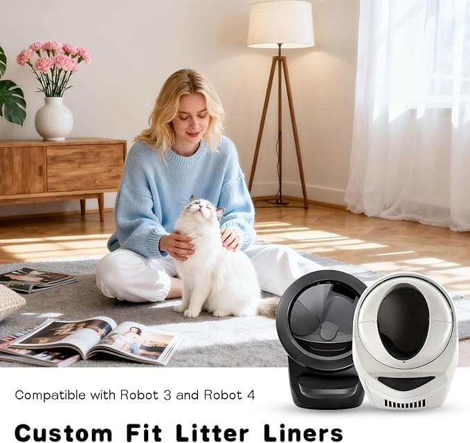 60 Pack Automatic Litter Box Liners, Compatible with Litter Robot 4 & 3 Self-Cleaning Litter Boxes, Drawstring Cat Litter Bags, Leak-Proof and Durable