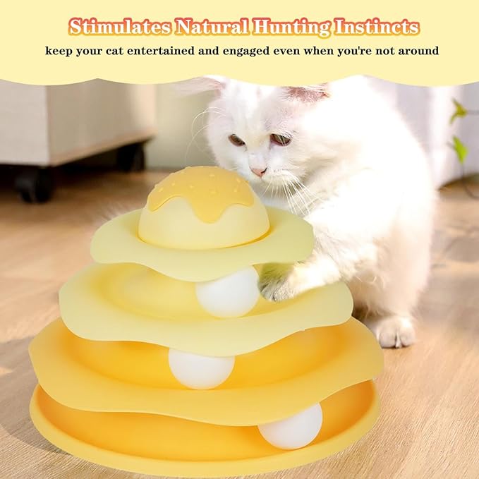 Cat Ball Track Toy, Cat Ball Tower, Multi-Level Design Cat Ball Track Toy, 3 in 1 Automatic Interactive Kitten Toy, Easy to Disassemble, Easy to Clean, Meet Your Cat's Exercise Needs (Yellow)