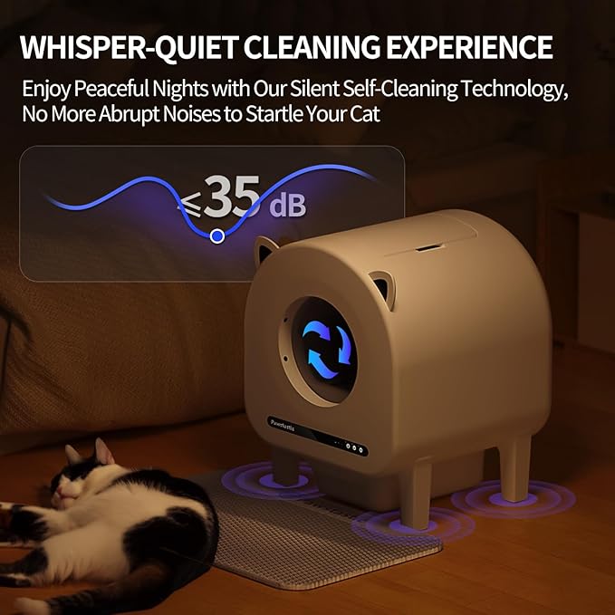 Automatic Self Cleaning Litter Box, 68 L Automatic Cat Litter Box for Multiple Cats, Robot with Dual Safety Protection, APP Control, Odor Removal Smart Litter Boxes, 2 Roll Trash Bags (White)