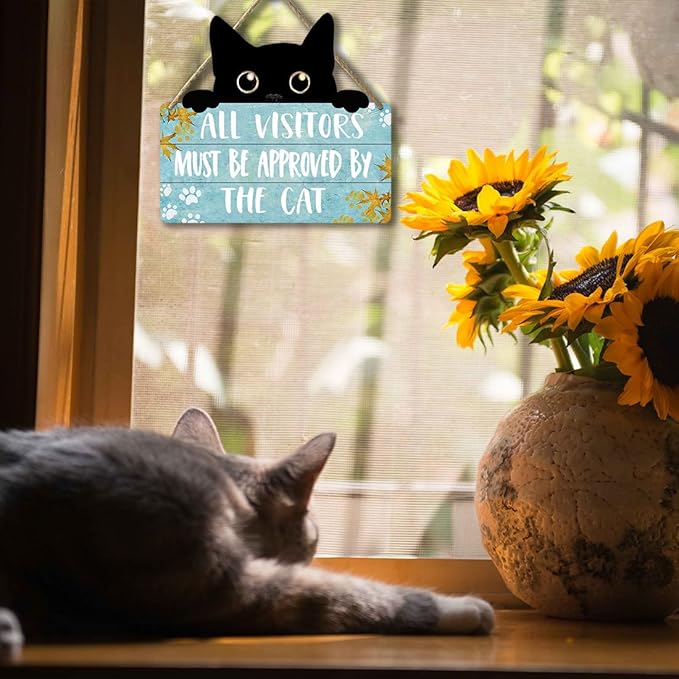 Funny Cat Signs Cat Wall Decor Pet Door Hanging Decor All Visitors Must Be Approved By The Cat Sign Welcome Home Gifts Cat Decor For Cat Lovers Wood Sign Cats Wooden Plaque