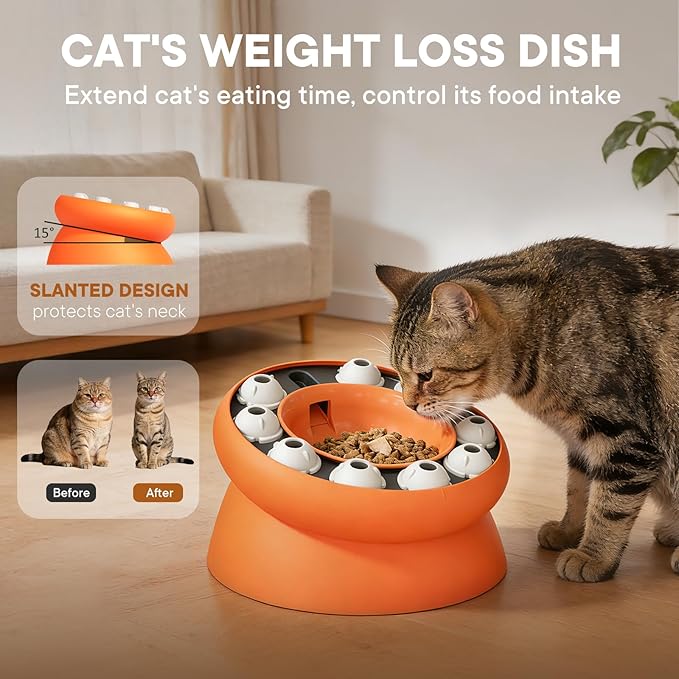 Cat Puzzle Feeder Slow Food Bowl–Interactive Slow Feeder Toys for Indoor Cats, Treat Dispensing Toy to Control Eating, Prevent Overeating & Enrichment Feeding