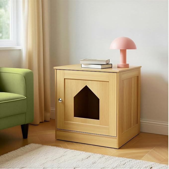 Amazon Basics Furniture-Style Cat Litter Box Enclosure, Oak