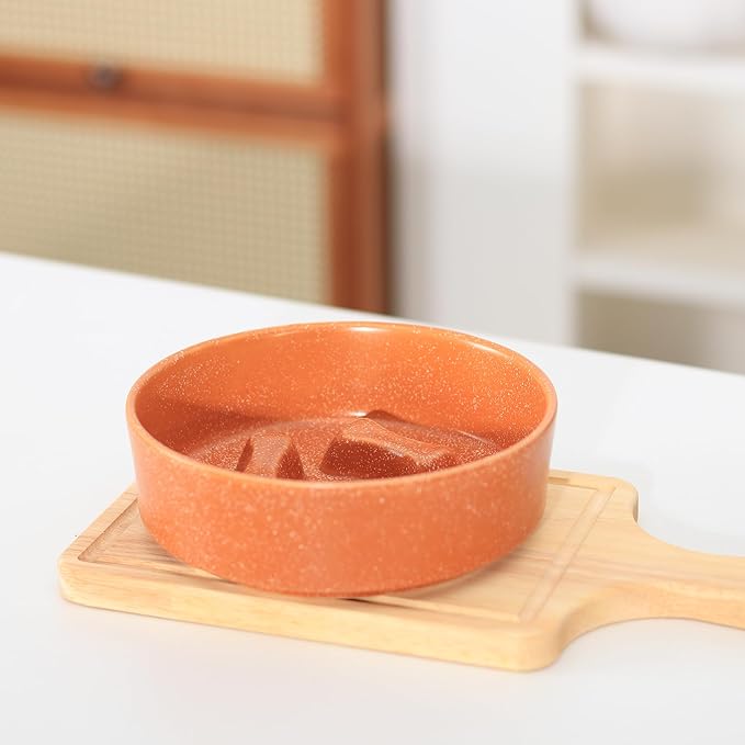 Ceramic Slow Feeder Cat Bowls 6 Inch Cute Bone Slow Feeding Dog Food Bowl,Whisker-Friendly, Anti-Vomiting Feeder for Cats and Small Dogs Non Slip Dishwasher/Microwave Safe (Orange)