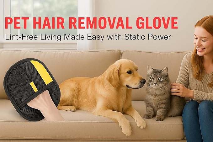 JOORY Upgraded Pet Hair Removal Glove with Static Technology, 8.5-Inch Wide Coverage, Dual Directional Brushes, Washable Black Grooming Mitt for Dogs and Cats.