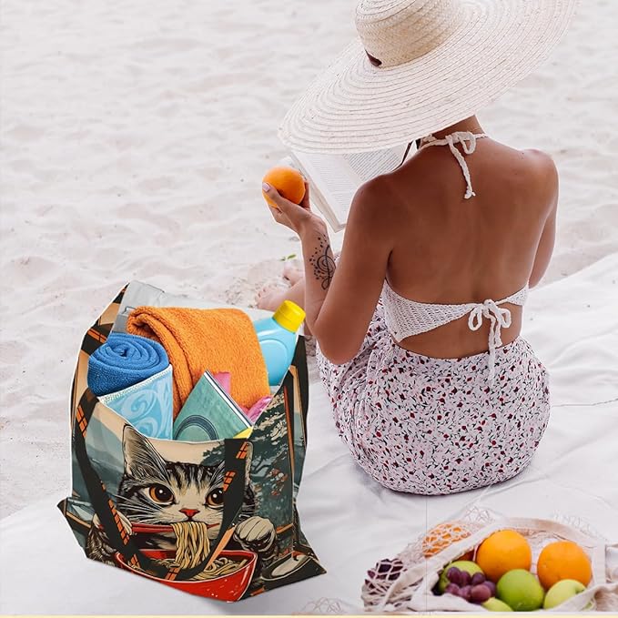 Hanamiya Na Tote Bag with Zipper Pockets, Tote Bag Reusable Shopping Grocery Bags Birthday Gifts for Women, Weekender Bags