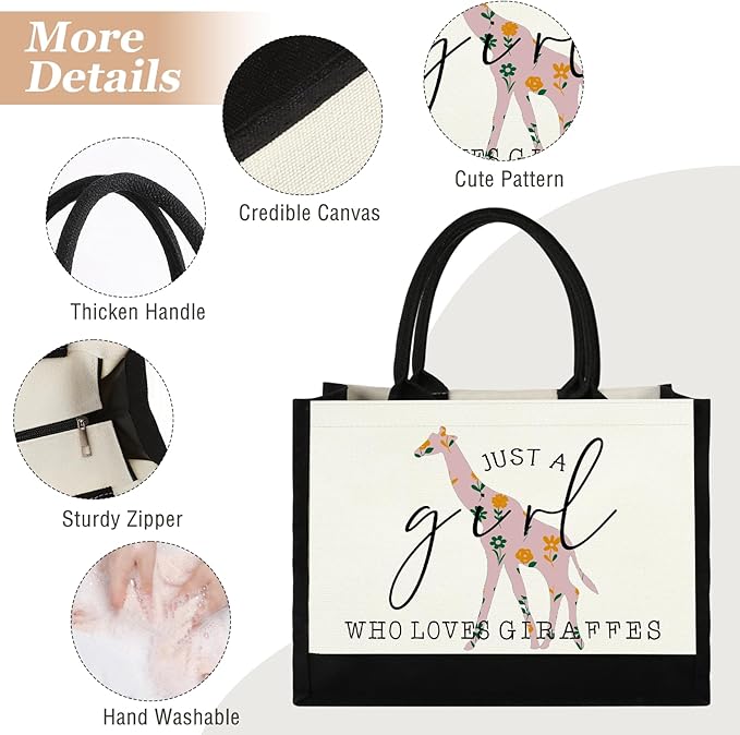 Canvas Tote Bag for Women, Cute Giraffe Gifts for Giraffe Lover, Animal Lover Gifts Aesthetic Bag Reusable Grocery Bag, Birthday Christmas Gift for Daughter Friends Sisters Bestie Who Loves Giraffes