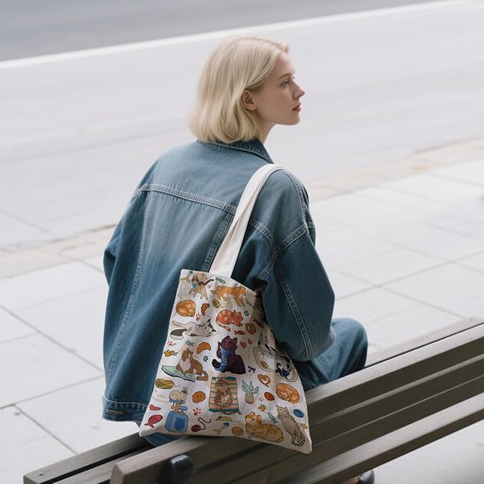 Aesthetic Canvas Tote Bag for Women - with Magnetic Snap Closure & Zipper Inner Pocket Reusable Bag for Shopping