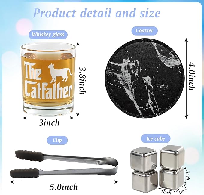 14 Pieces Cat Dad Gifts for Dad Best Cat Dad Ever for Men, for Men Including Whiskey Set Socks Keychain Hat Bottle Opener Greeting Cards Sented Candle