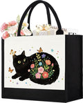 GevGuxLuo Canvas Tote Bag for Women, Cute Cat Gifts for Black Cat Lovers, Animal Lover Gift Aesthetic Cats Beach Bag Reusable Grocery Bag, Birthday Christmas Gift for Daughter Friends Sisters Bestie
