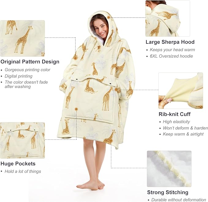 Narecte Cozy Oversized Blanket Hoodie Wearable Blanket Adults Soft Hooded Blanket Hoodie Birthday Gifts for Women Christmas