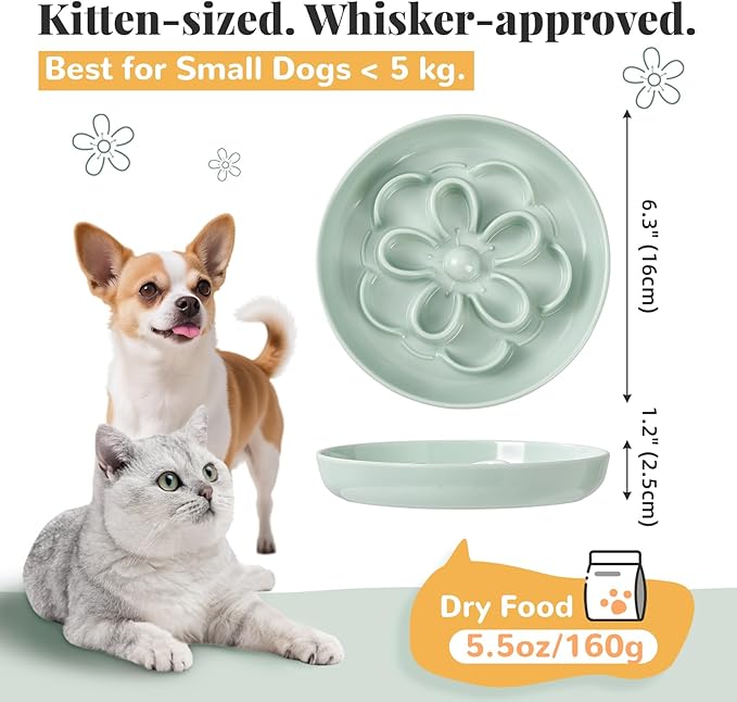Melamine Cat Slow Feeder Bowl - Floral Maze Cat Food Dish - Flat Plate for Dry & Wet Food - Cute Kitten Bowl - Dishwasher Safe - 6.3'' W x 1'' H - 5.5 oz (160g) - Pink