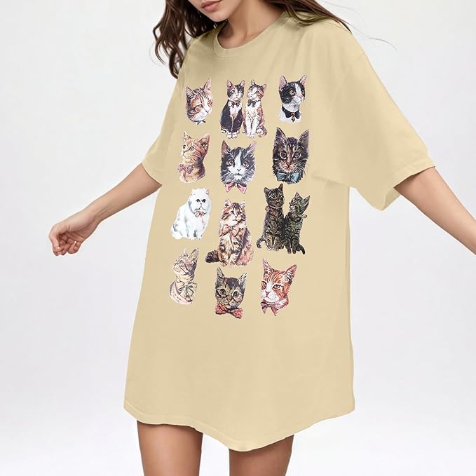 Oversized Cat Shirt Cute Graphic Tees for Women Y2k Funny Tshirts Baggy Aesthetic Shirts Cat Lover Gifts Kawaii Tops
