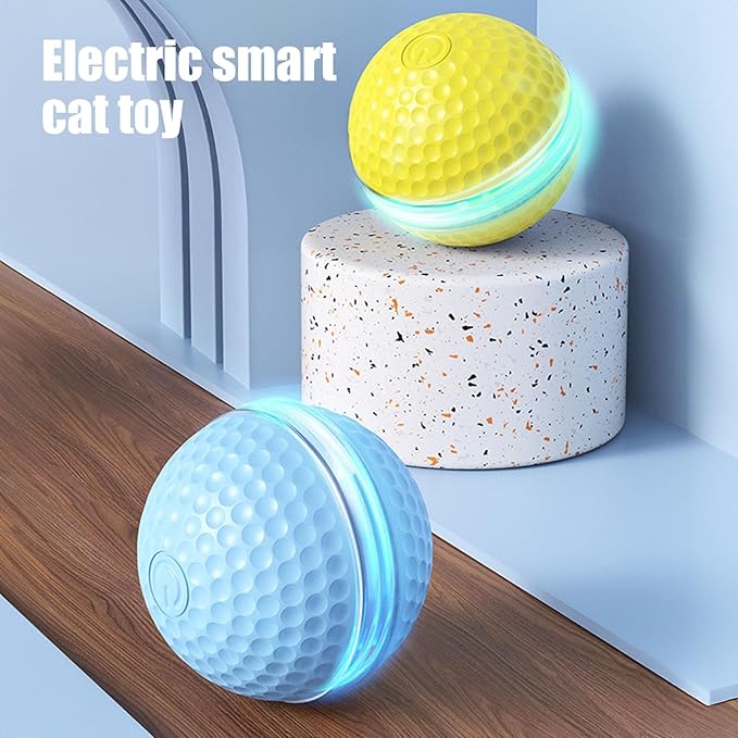 Electric Rolling Ball Cat Toy Automatic Moving Smart Ball with Light Interactive Kitten Teaser for Indoor Cats Bored Relief (Yellow)