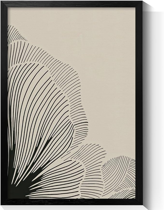 Abstract Black and Beige Flowers Canvas Wall Art, Neutral Floral Lines Poster, Modern Minimalist Floral Wall Decor, Boho Botanical Sketch Art Print for Living Room Bedroom 24x36in Framed
