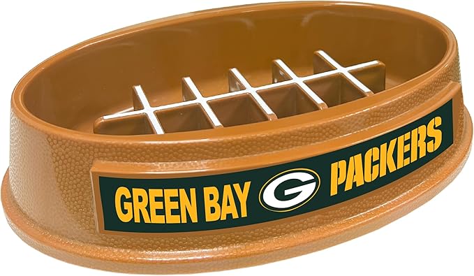 NFL Super-Bowl Green Bay Packers Slow Feeder Dog & Cat Bowl. Football Design for Healthy Digestion. Non-Slip for Large & Small Pets