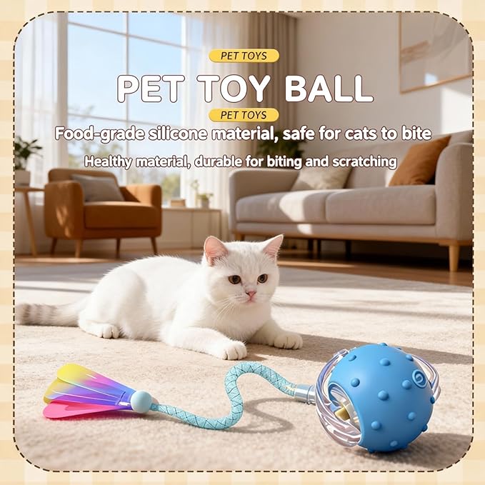 Interactive Cat Toys for Indoor Cats with 3 Tails,Automatic Moving Kitten Toys,Cat Toys for Bored Indoor Adult Cats,Smart Rechargeable Cat Enrichment Toys for Cats to Keep Them Busy, Pet Toy Cat Ball