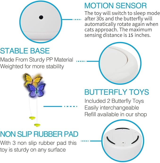ALL FOR PAWS Interactives Cat Teaser Toy Flutter Bug Cat Wand Toy Fun Playing Toys Kitten Toys with Shiny Butterfly