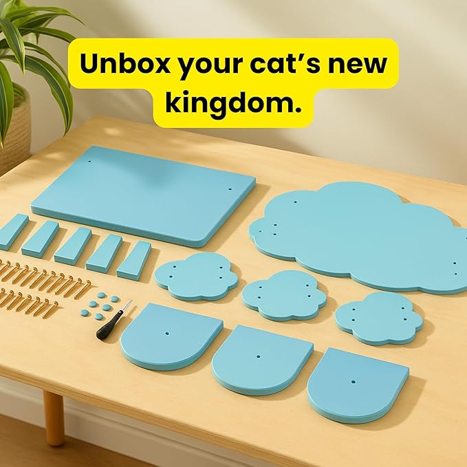 Cat Wall Shelves & Furniture – Sturdy Wall Mounted Cat Furniture, Floating Cat Shelves, Cat Wall Steps & Perches for Indoor Cats (Cloud Blue)
