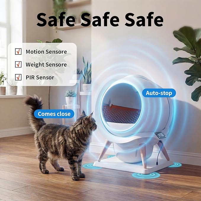 HoneyGuaridan Self Cleaning Cat Litter Box,IPX5 Waterproof Automatic Cat Litter Box,5G WiFi App Control, Odourless, Integrated Safety Protection, Water Rinsable and Easy to Clean, for Multiple Cats