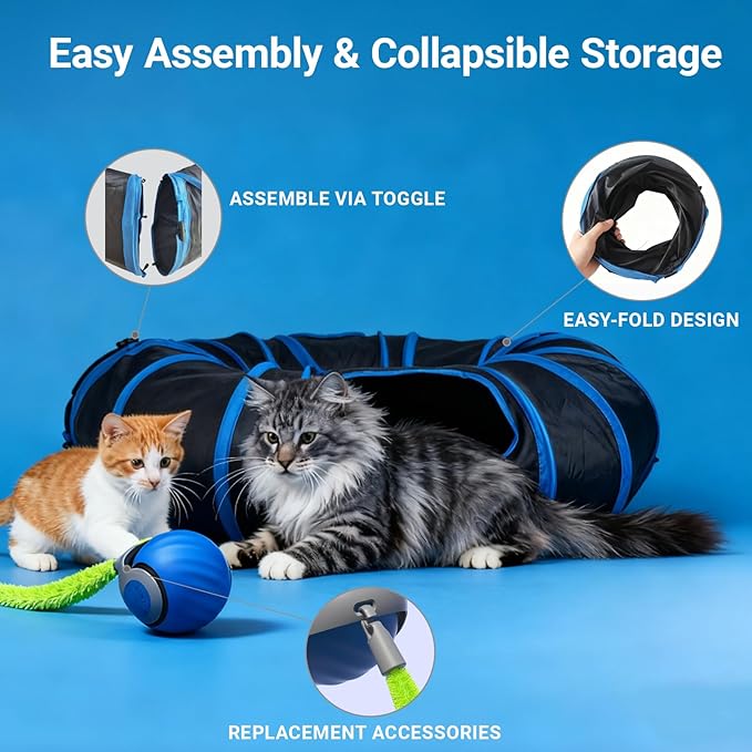 Interactive Cat Toys, Fast Rolling Toy Ball in Cat Tunnel, Automatic Cat Toy for Indoor Cats, Cat Hunting Toys for Indoor Cats