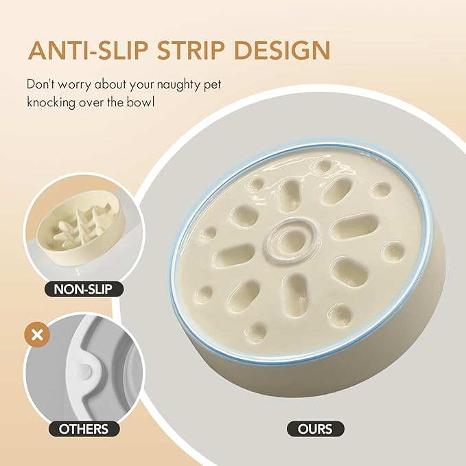 Ceramic 1.2 Cup Dog Raised Slow Feeder Set, Elevated Bowl with Wooden Stand for Medium and Small Dog, 7.3inch Slow Feeder Dish for Fast Easters (Light Yellow, Single Bowl+ Stand)