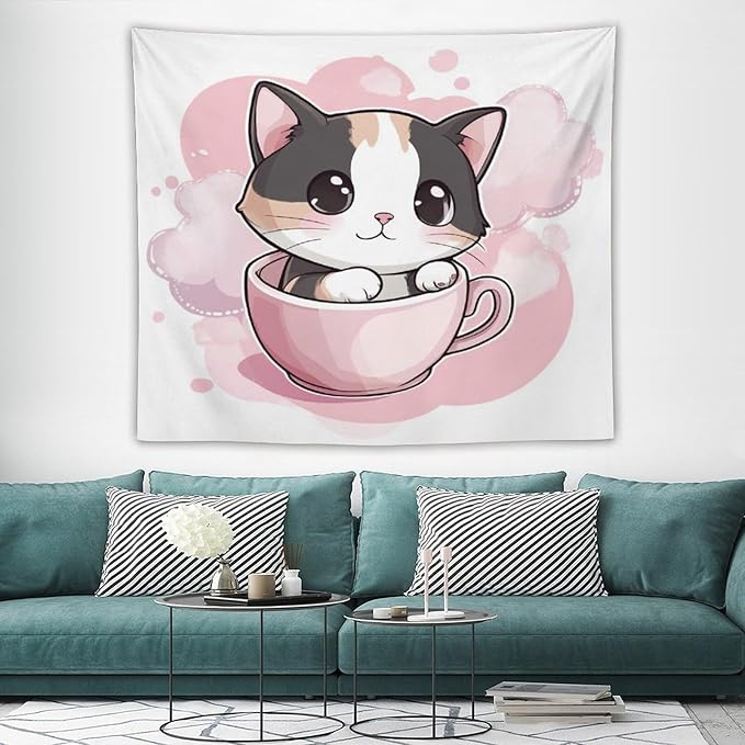 MaSiledy Wall Tapestries Kawaii Cat Tapestry Cute Cat Kitten Bedroom Tapestries Wall Art for Home Decor 50"x60" Wall Hanging for Home Decor Bedroom Living Room Dorm Decor